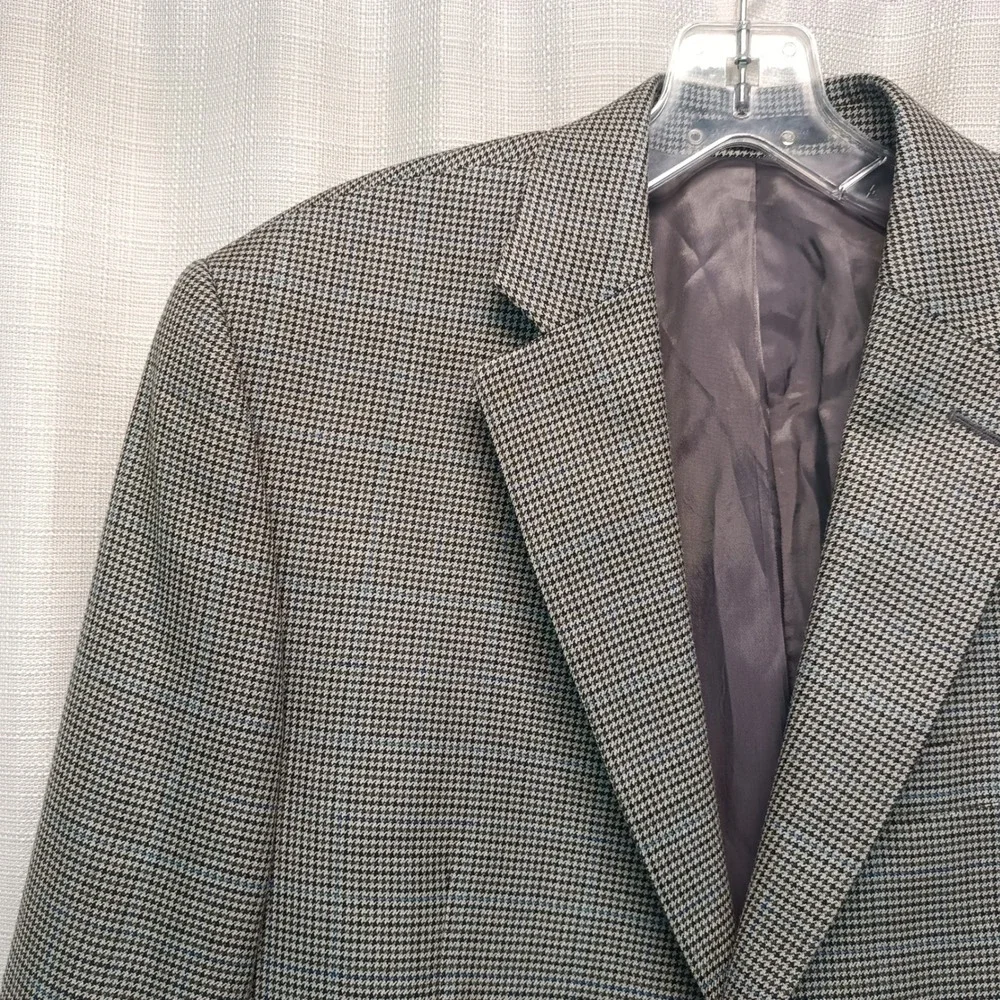 Lauren Ralph‎ Lauren Mens 40R Houndstooth Blazer Blue Plaid Sport Coat 2 Button